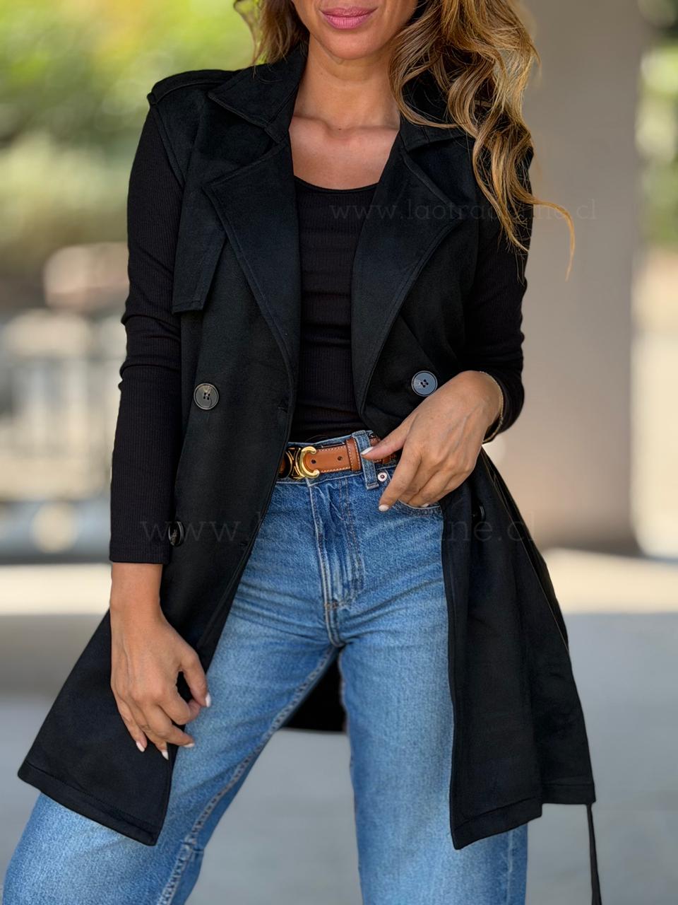 Abrigo sin manga suede negro