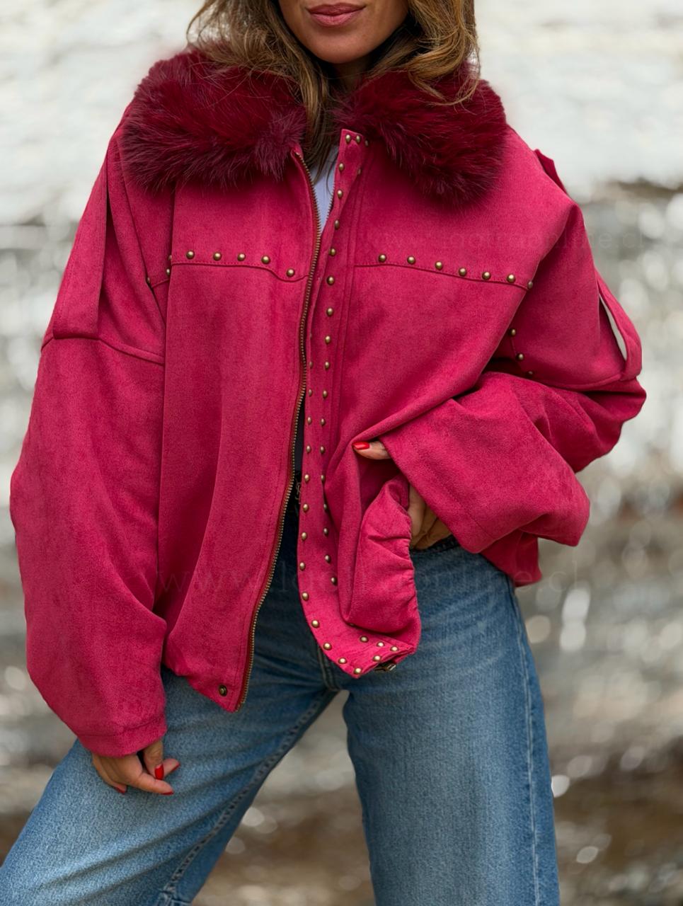 Chaqueta Gamuza tachas frambuesa