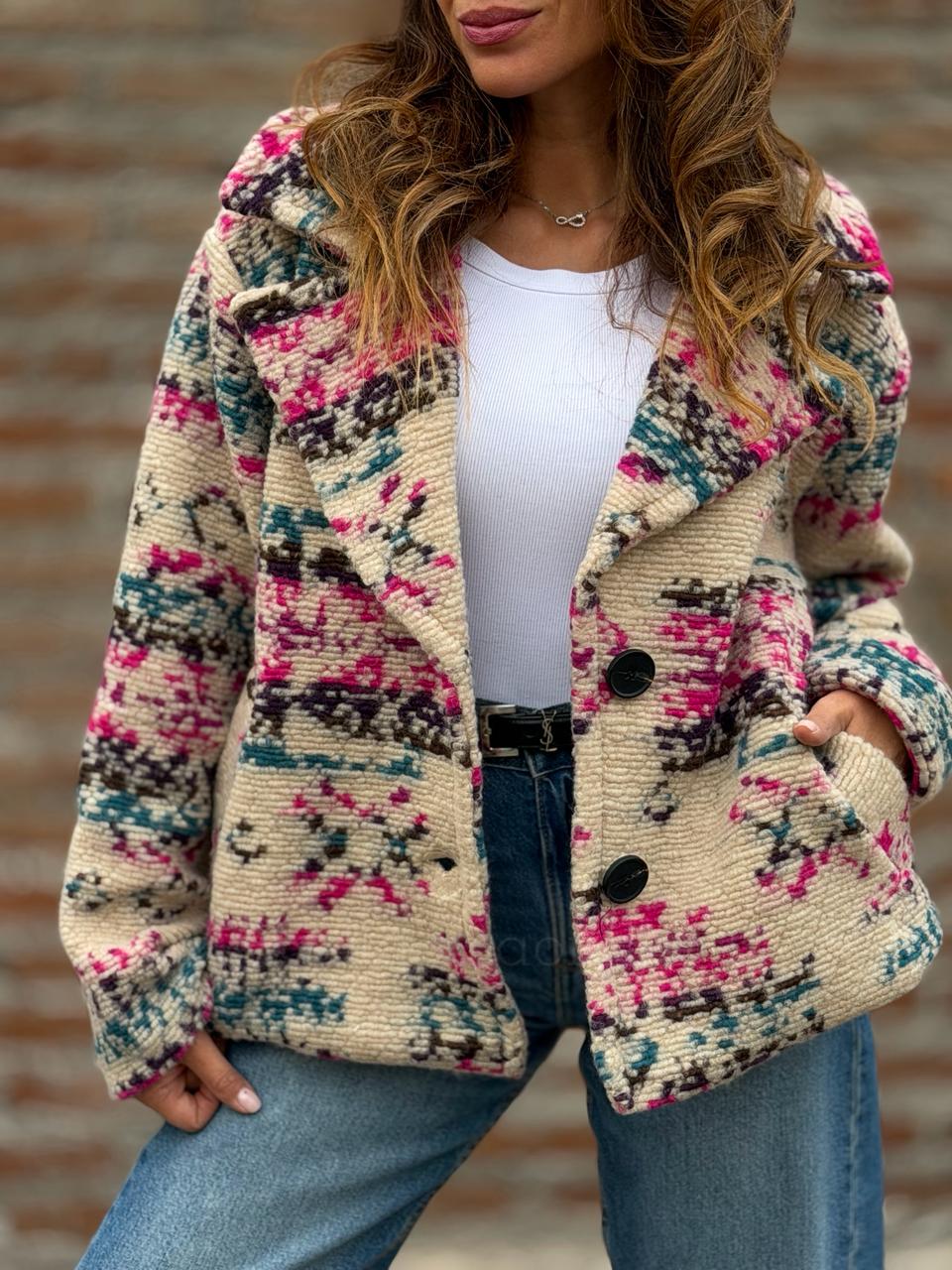 Abrigo/Blazer Italiano crema/fucsia