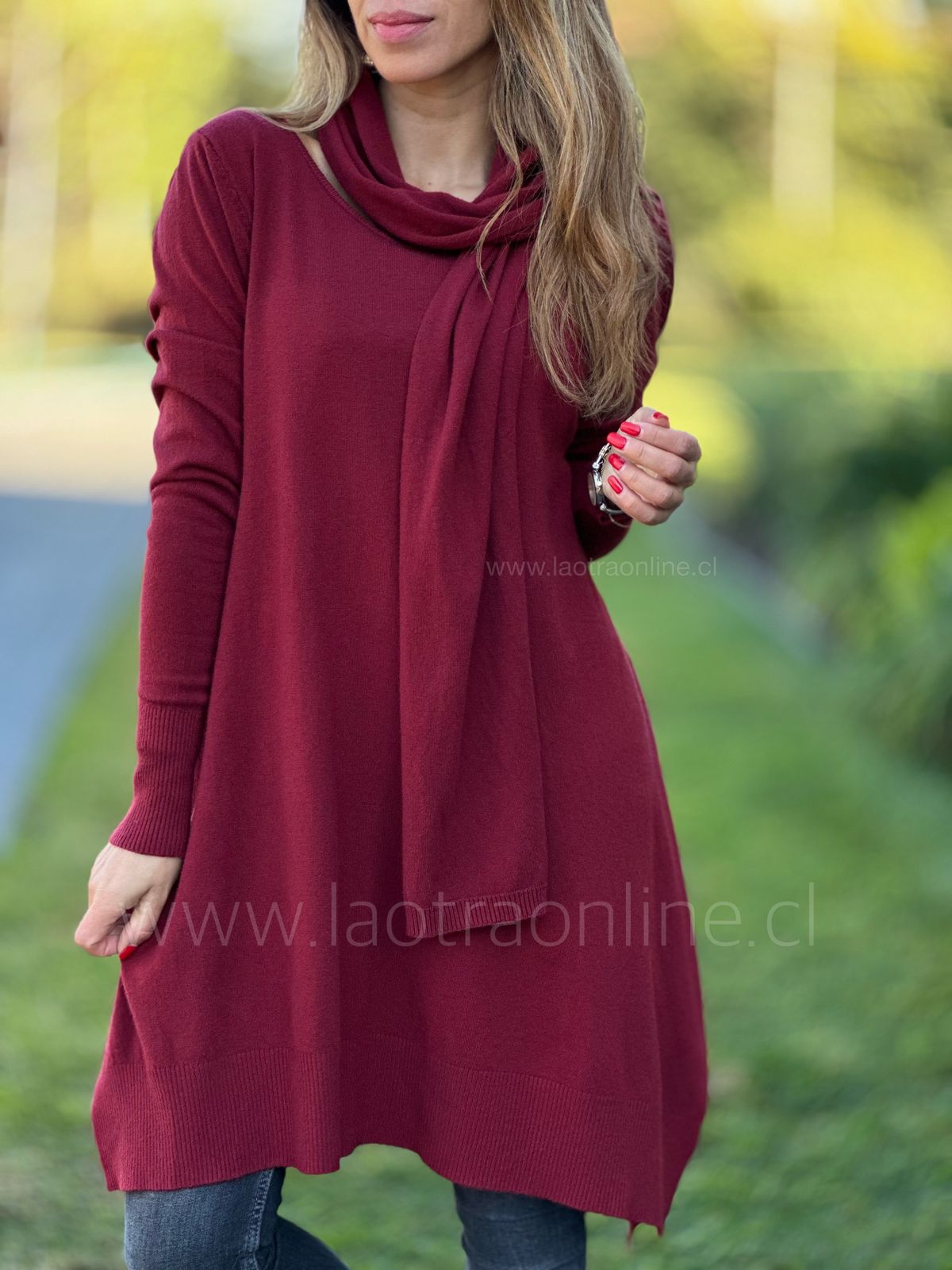Maxi sweater/vestido bufanda cherry