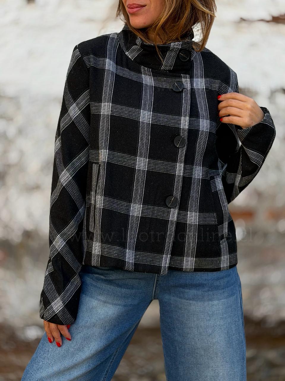 Chaqueta Escocés cuello funnel negro
