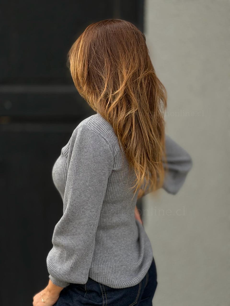 Sweater básico Cuello botones gris