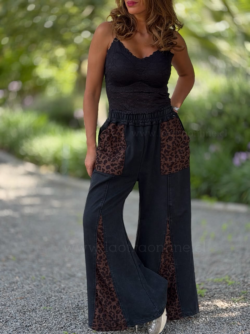 Palazzo detalle Print gris/negro