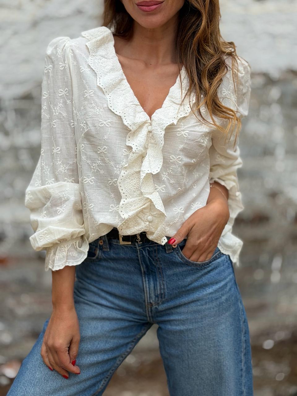 Blusa Broderie marfil