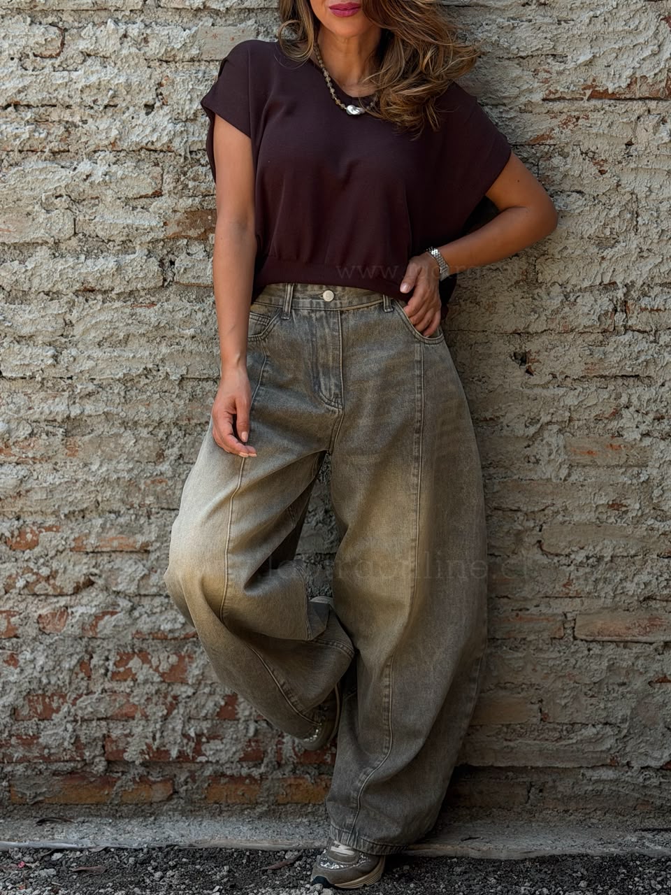 Jeans Baggy cinto gris óxido