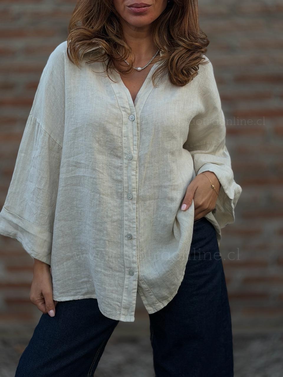 Camisa 100%Lino Italiano beige