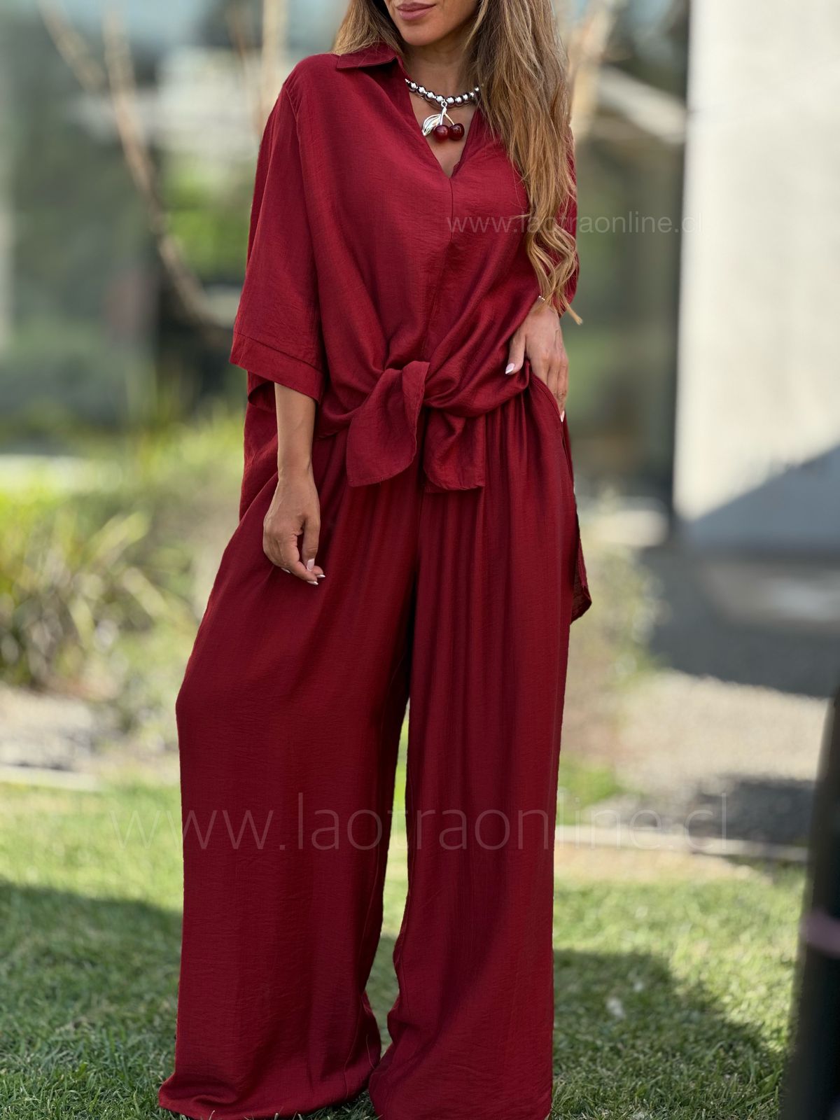 Conjunto Marbella rojo cherry
