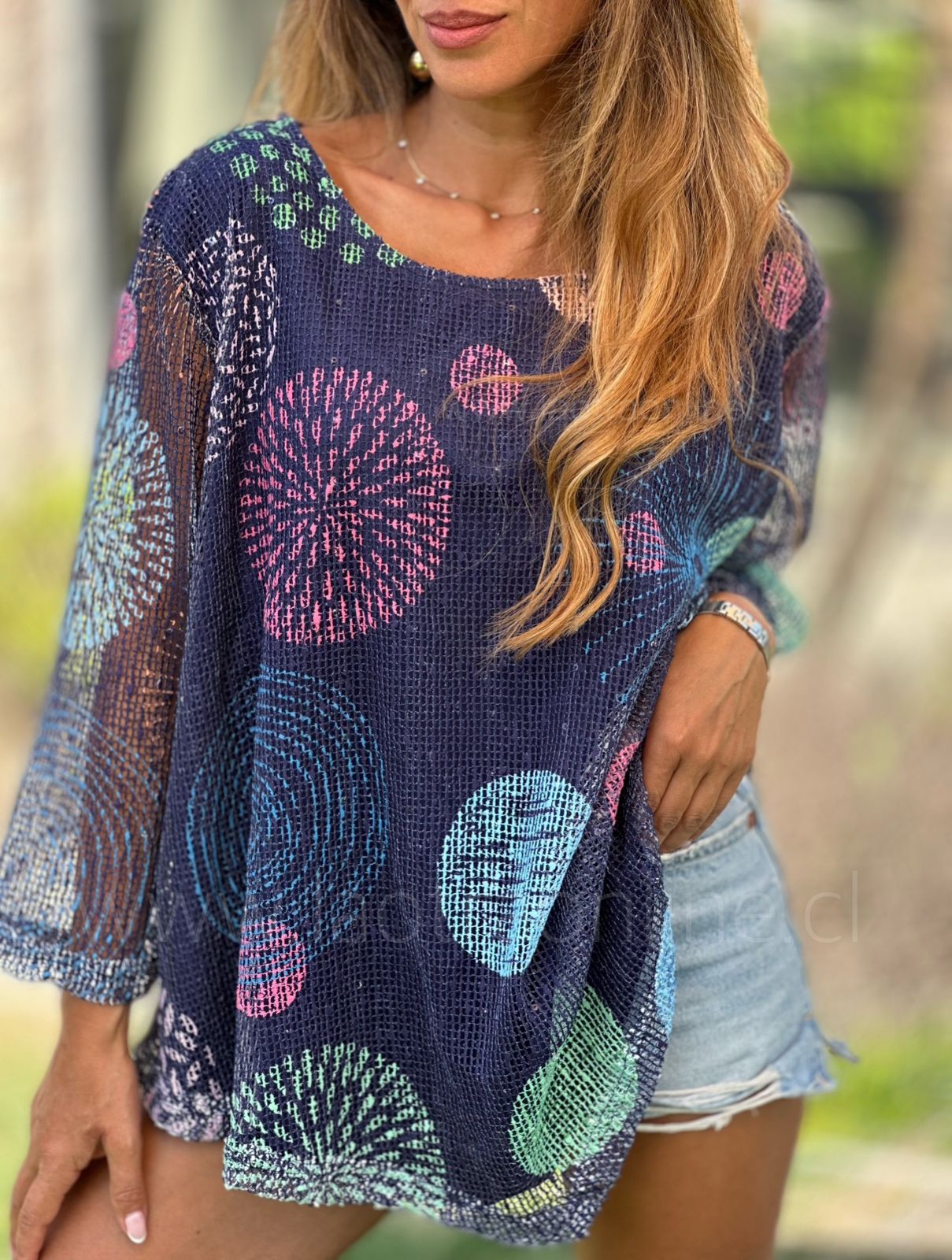 Polera Calada Lentejuela azul