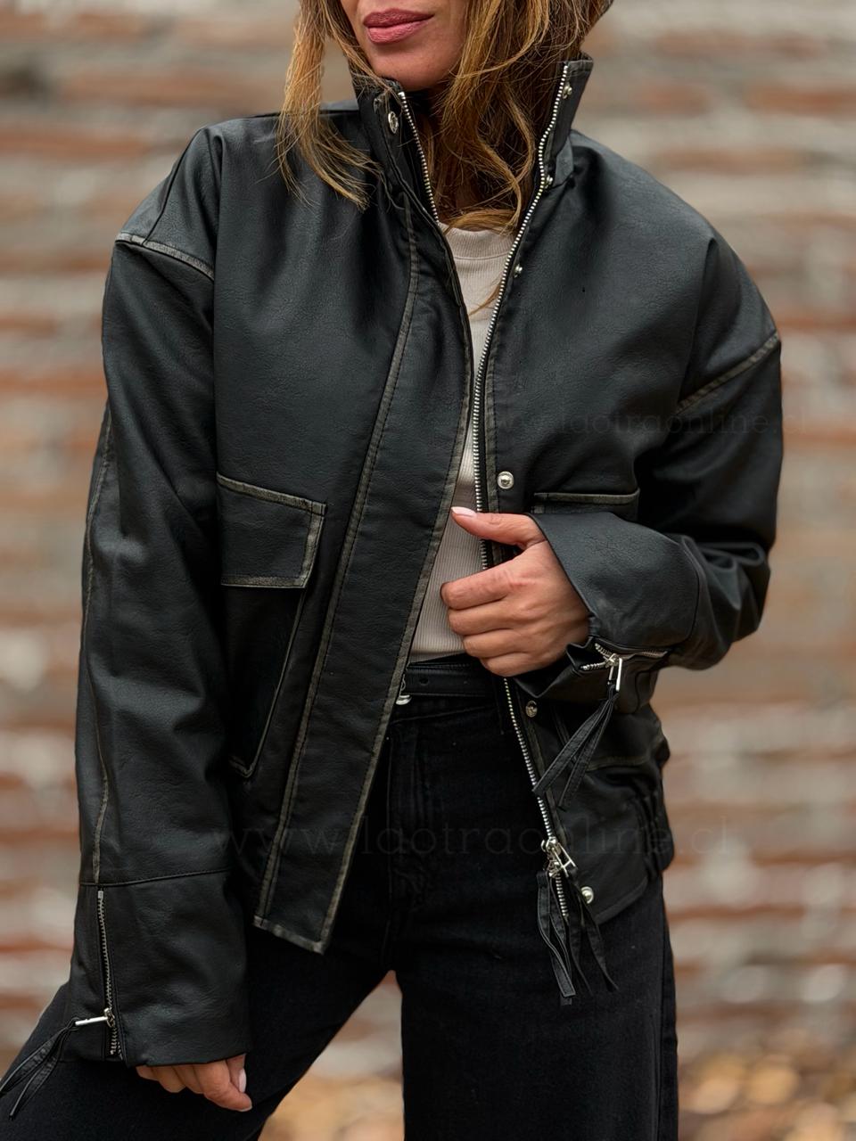 Chaqueta Ecocuero acolchada negro