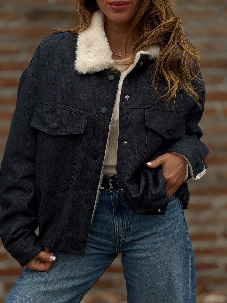 Chaqueta mezclilla piel interior azul