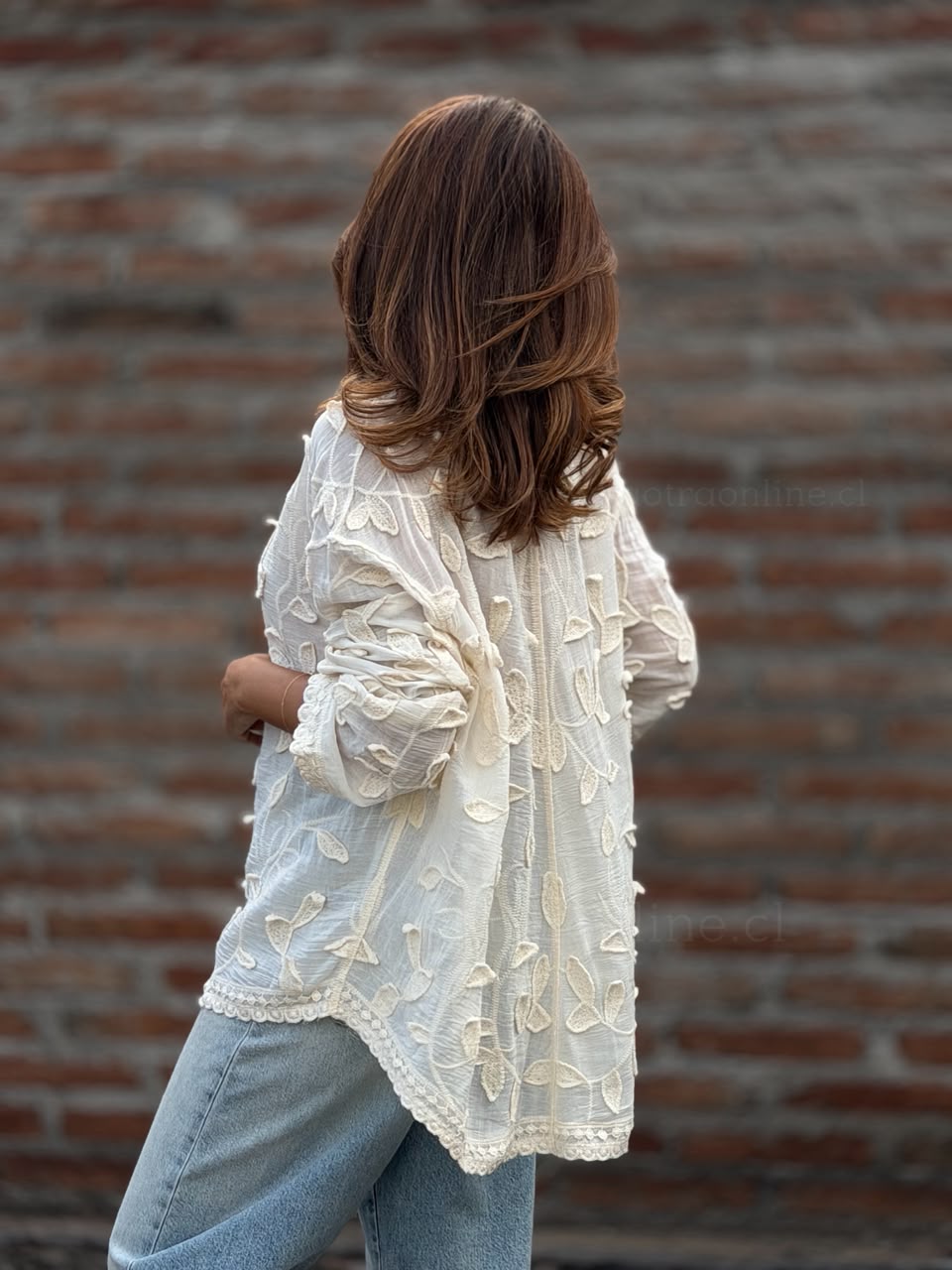 Blusa Flores bordado marfil