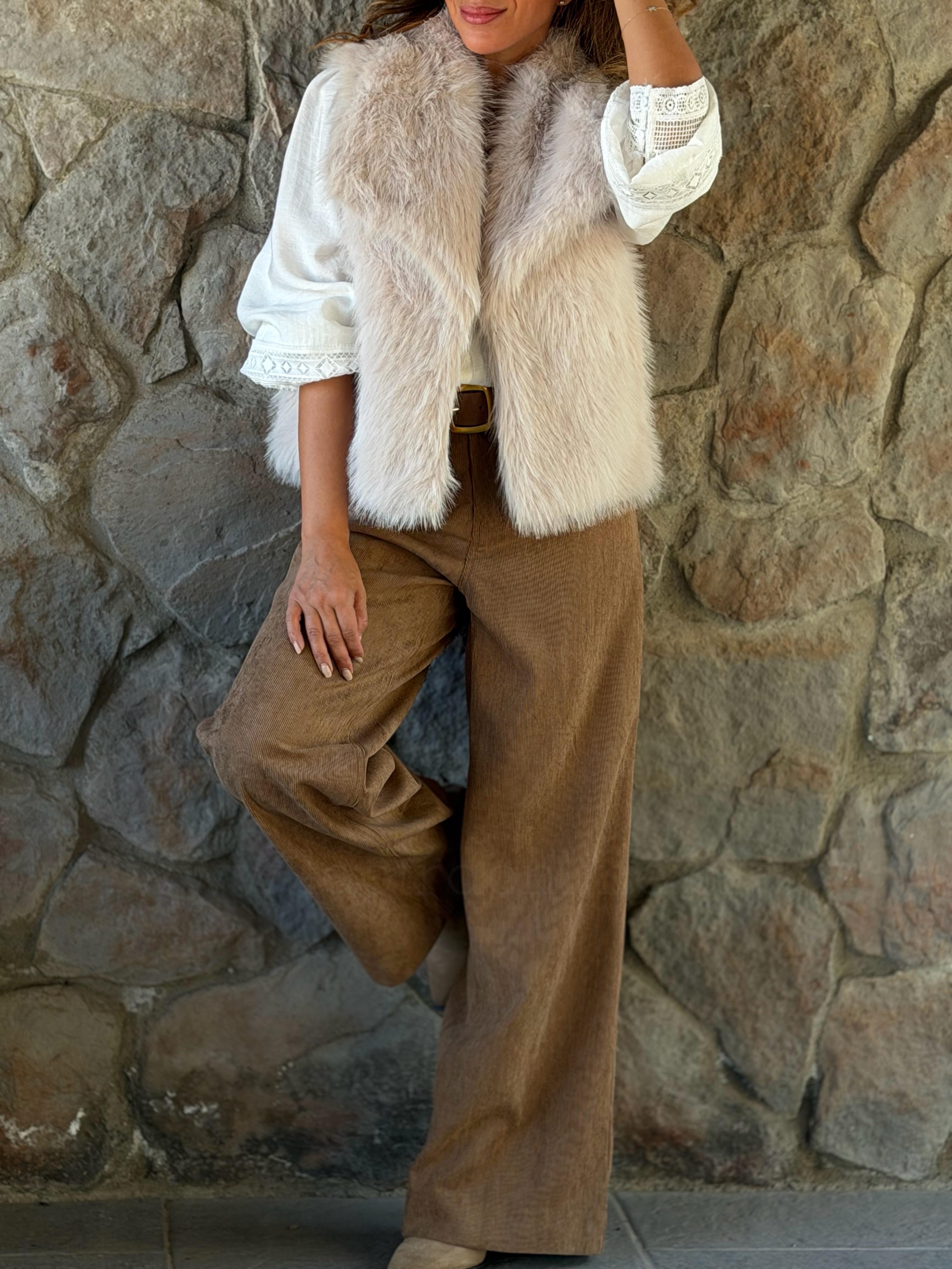 Pantalón Cotele+Cinturón camel