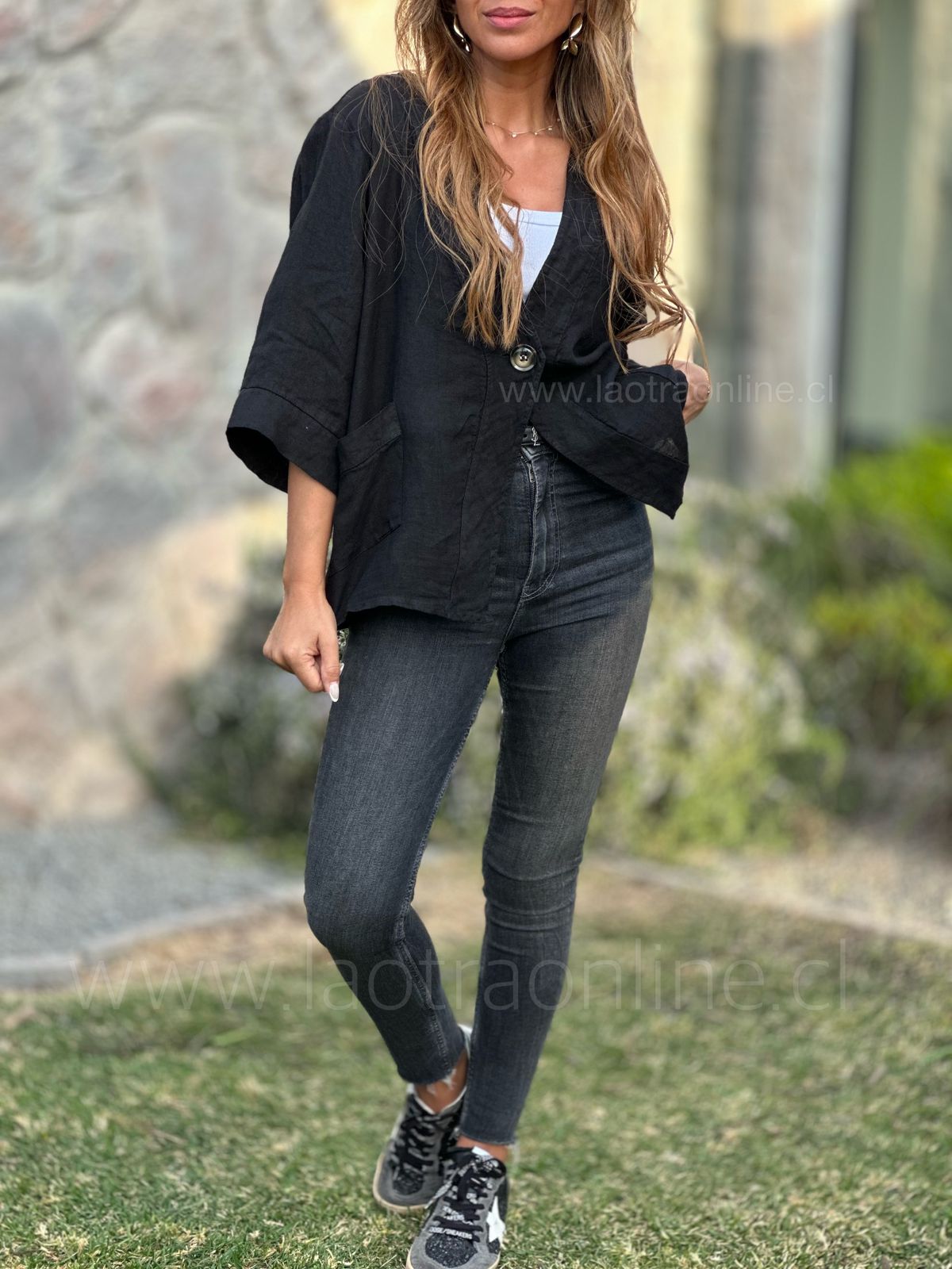 Blazer puro lino negro