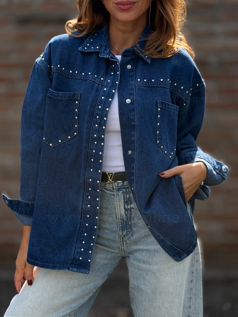 Sobrecamisa Jeans tachas azul