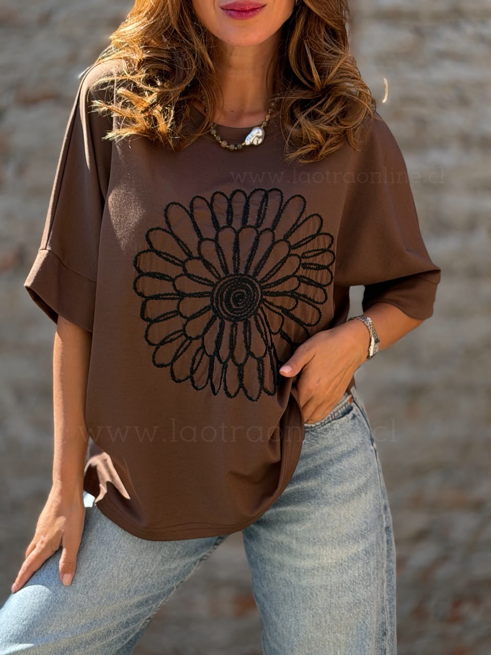 Polera maxi Flor marrón