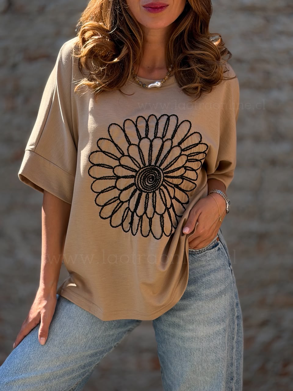 Polera maxi Flor camel