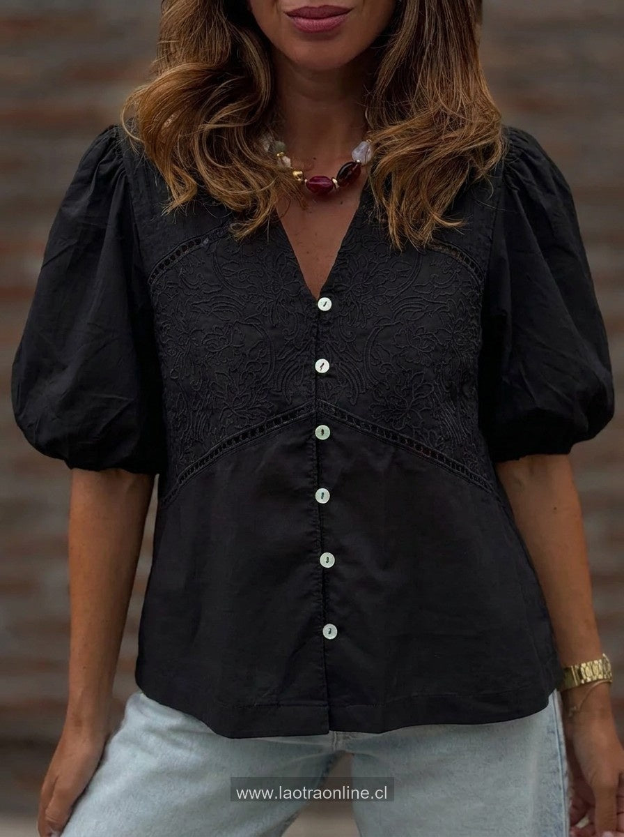 Blusa Manga abullonada negro