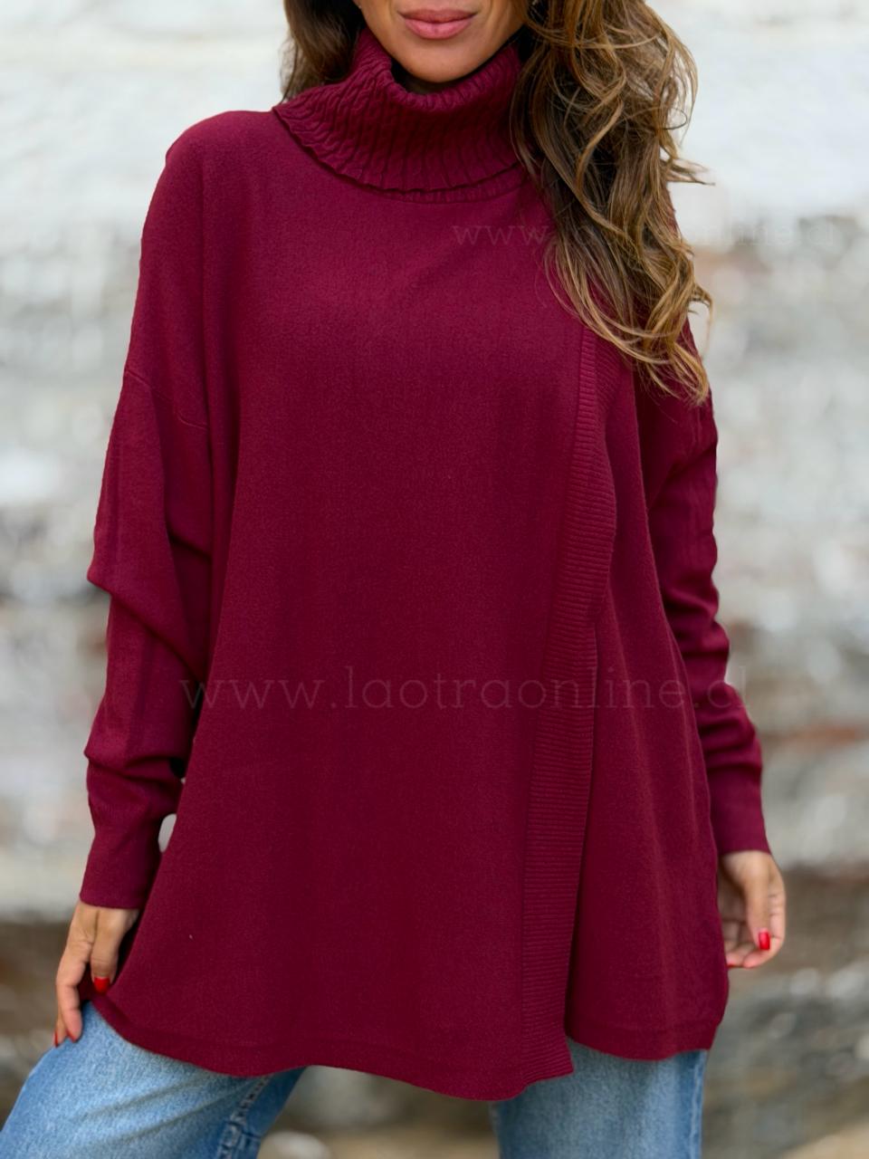 Sweater Cuello trenza cruzado cherry