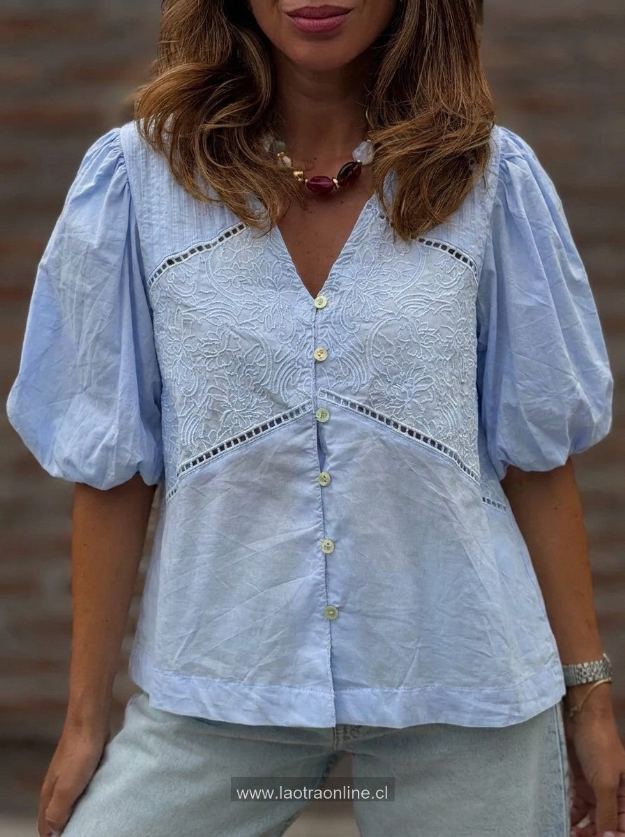 Blusa Manga abullonada celeste