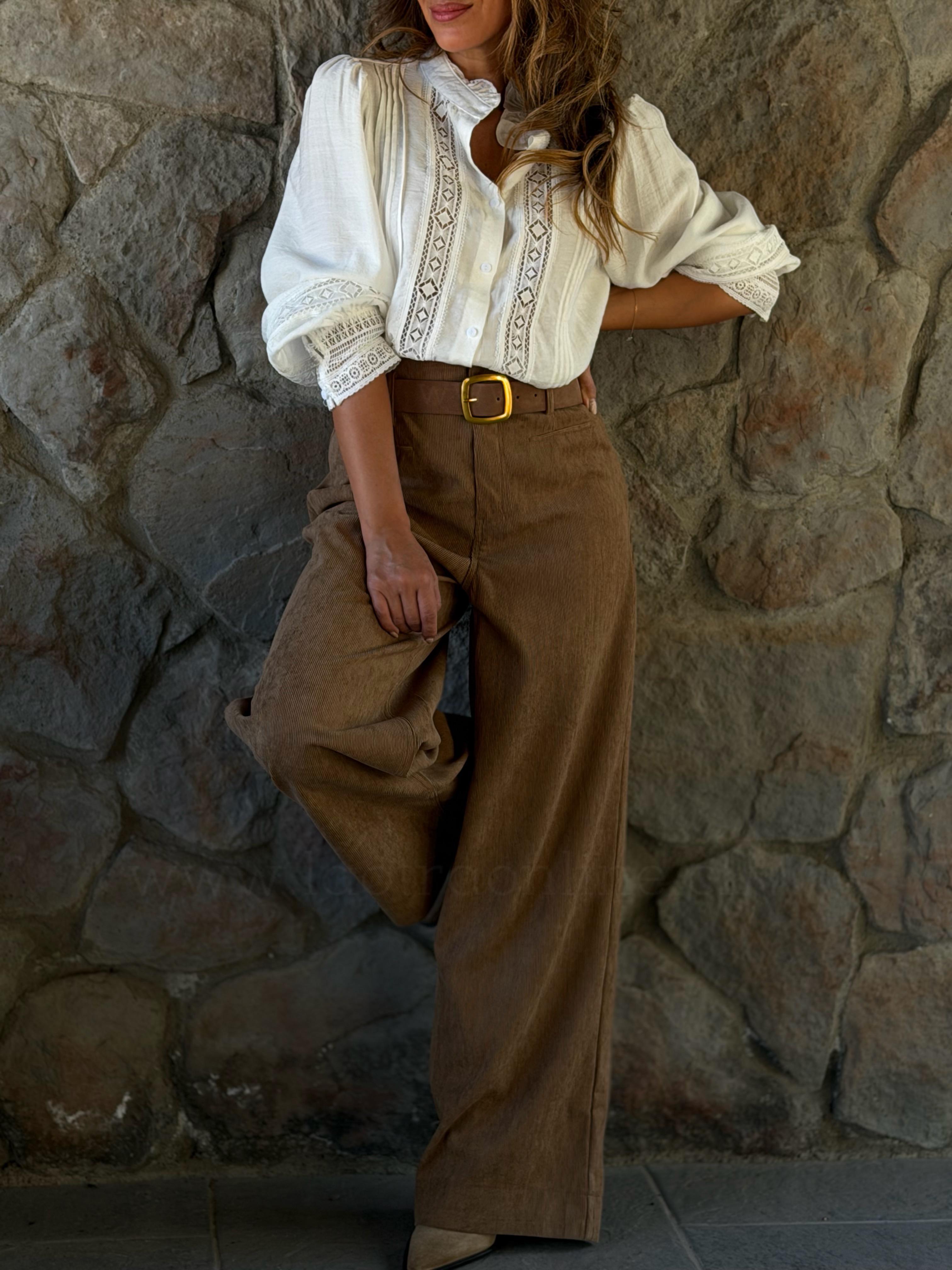 Pantalón Cotele+Cinturón camel