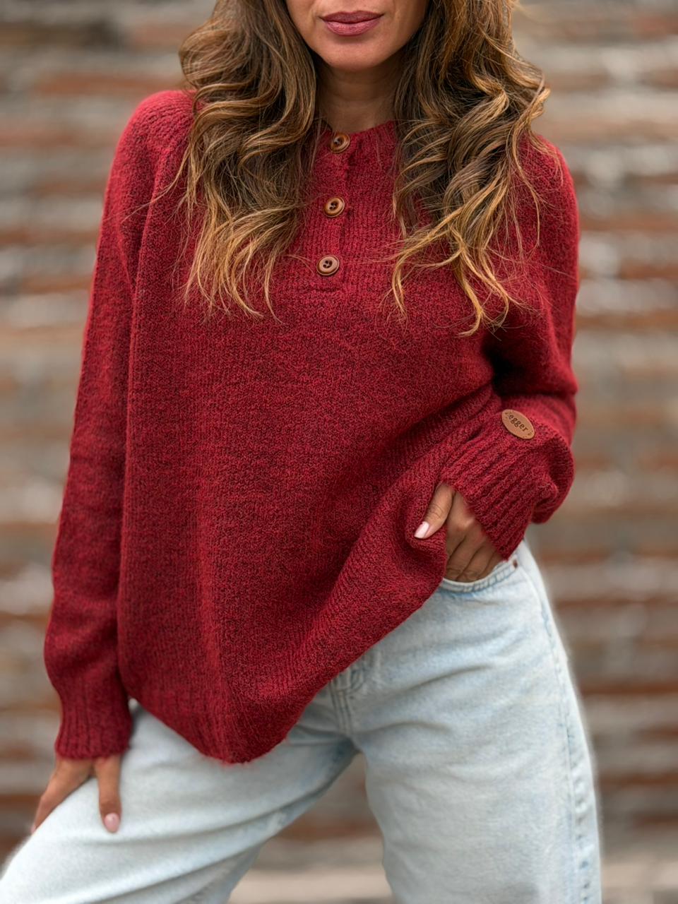 Sweater París Botones rojo