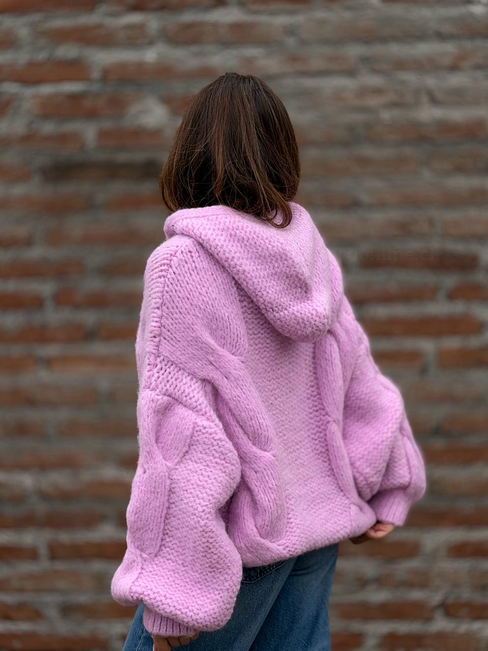 Sweater Canguro trenza rosa