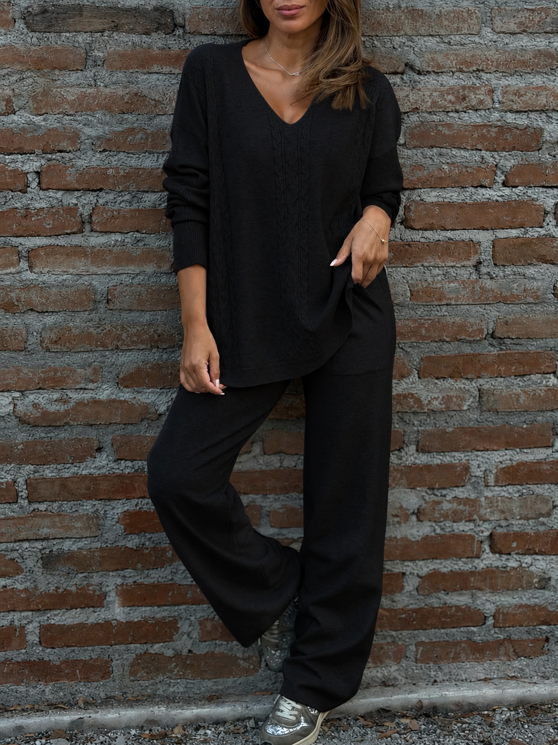 Conjunto Sweater+Pantalón tejido negro