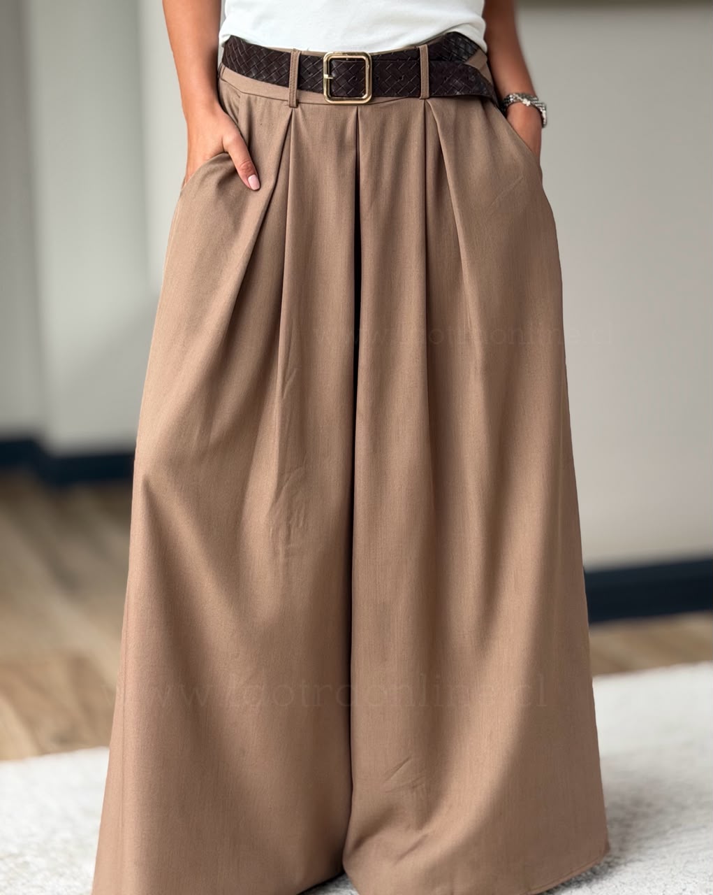 Pantalón Palazzo+cinturón trenza camel