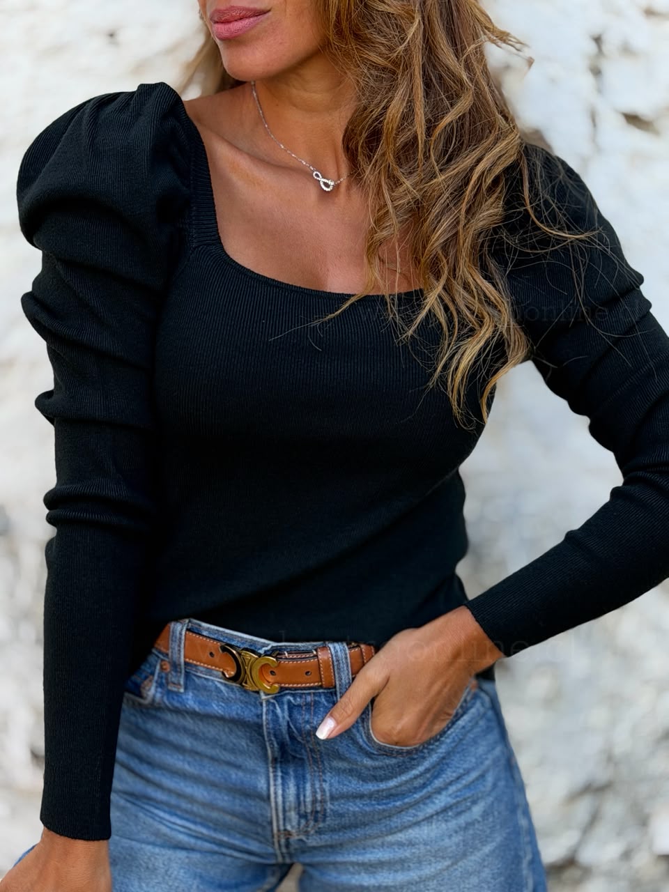 Sweater delgado Hombro Princess negro