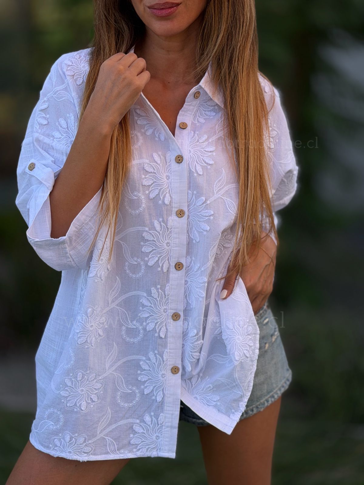 Blusa Flor textura blanco