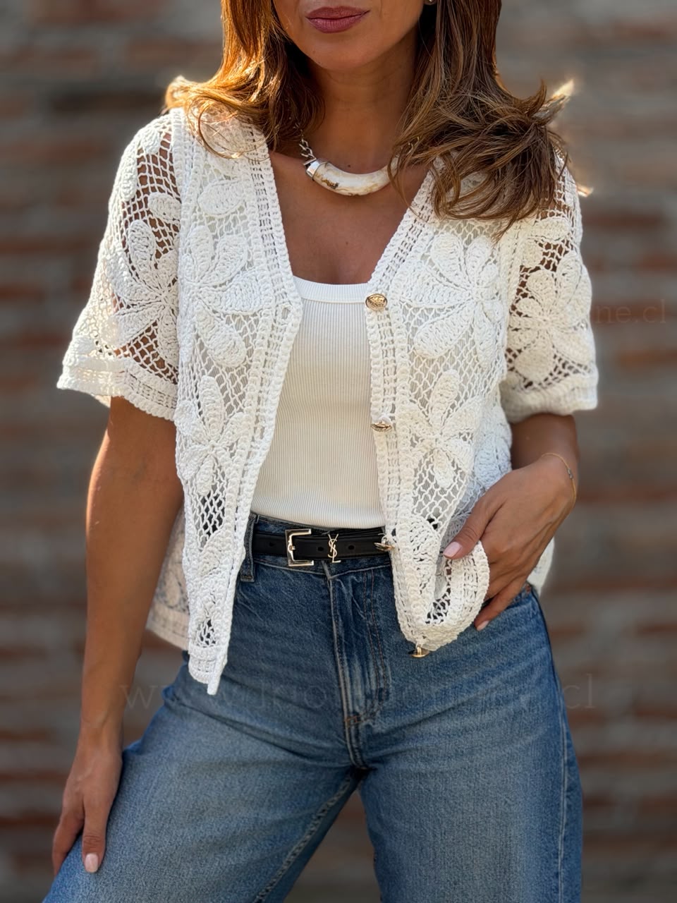 Polera Macramé blanco