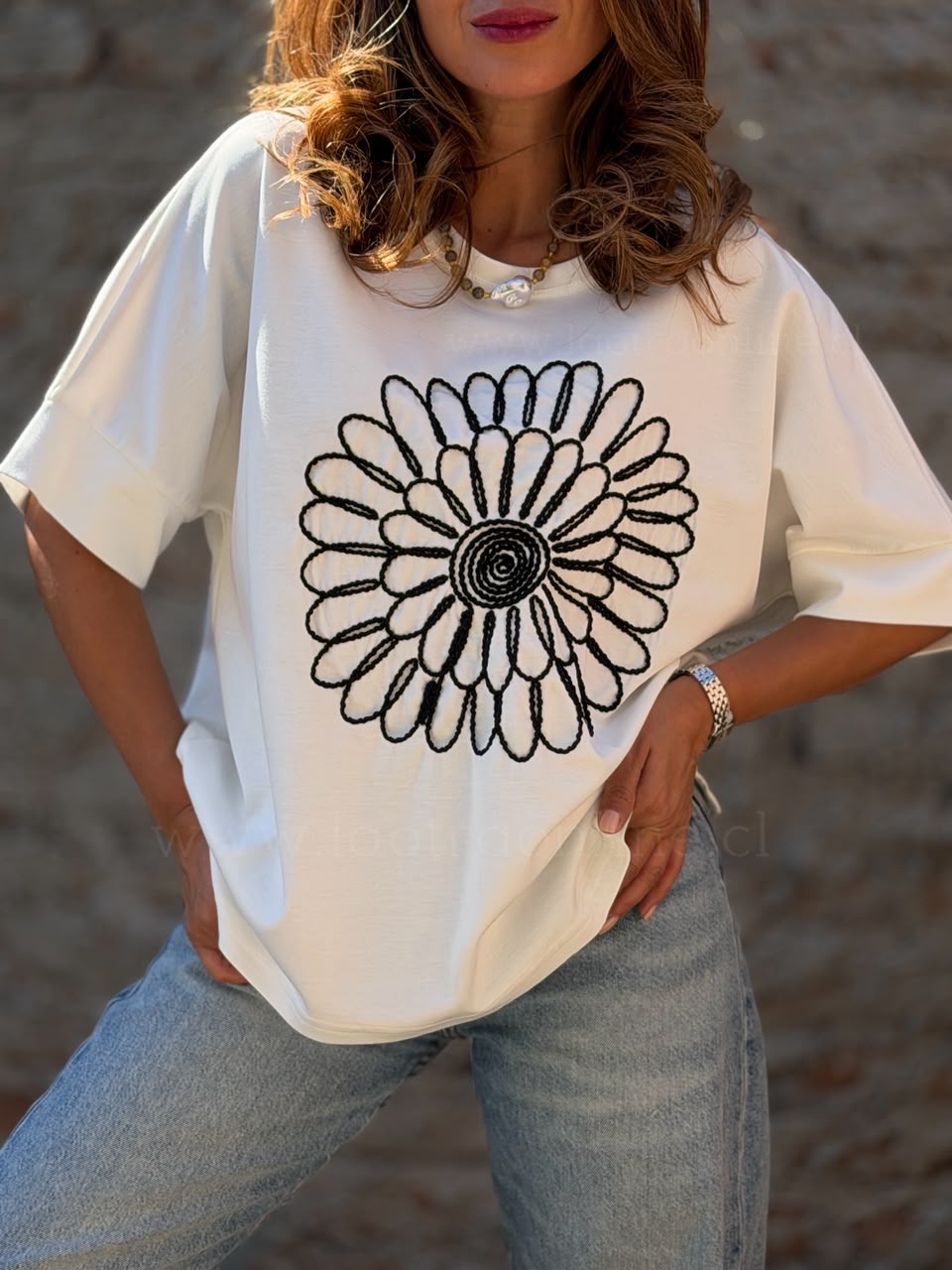 Polera maxi Flor blanco