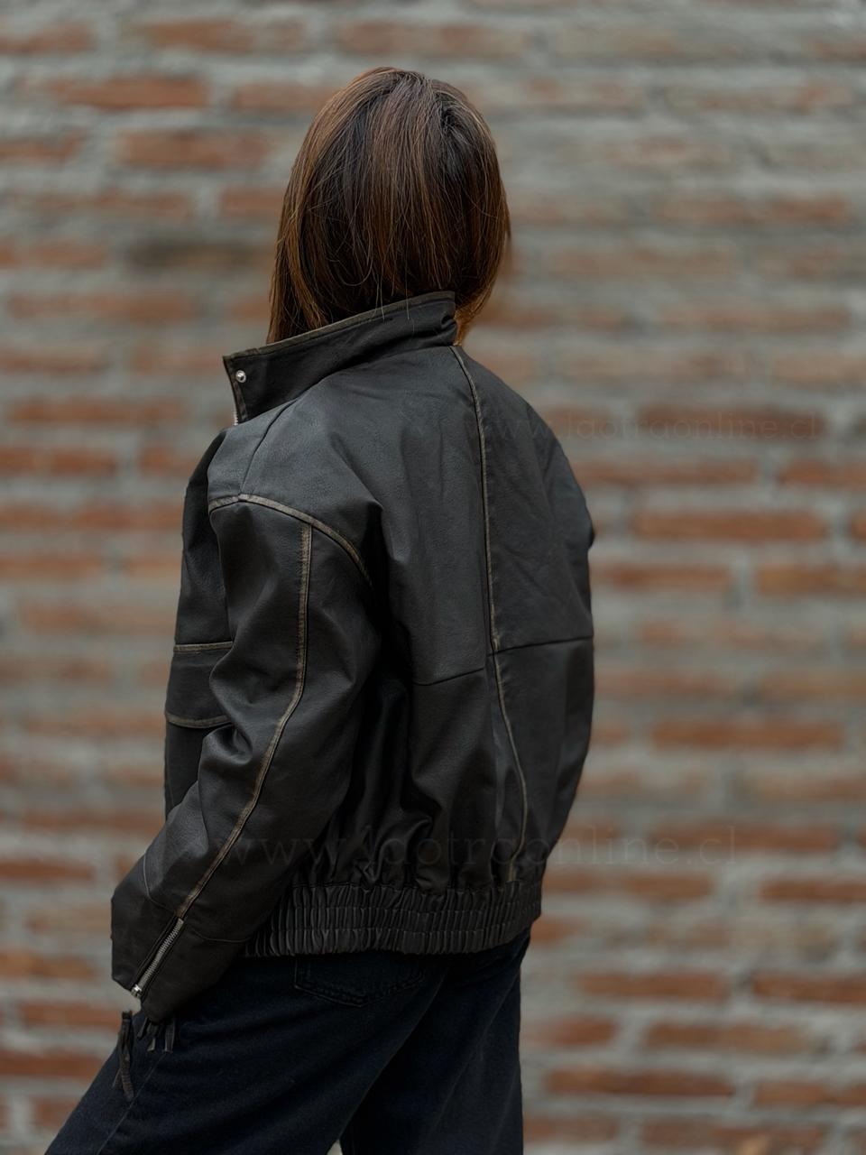 Chaqueta Ecocuero acolchada café