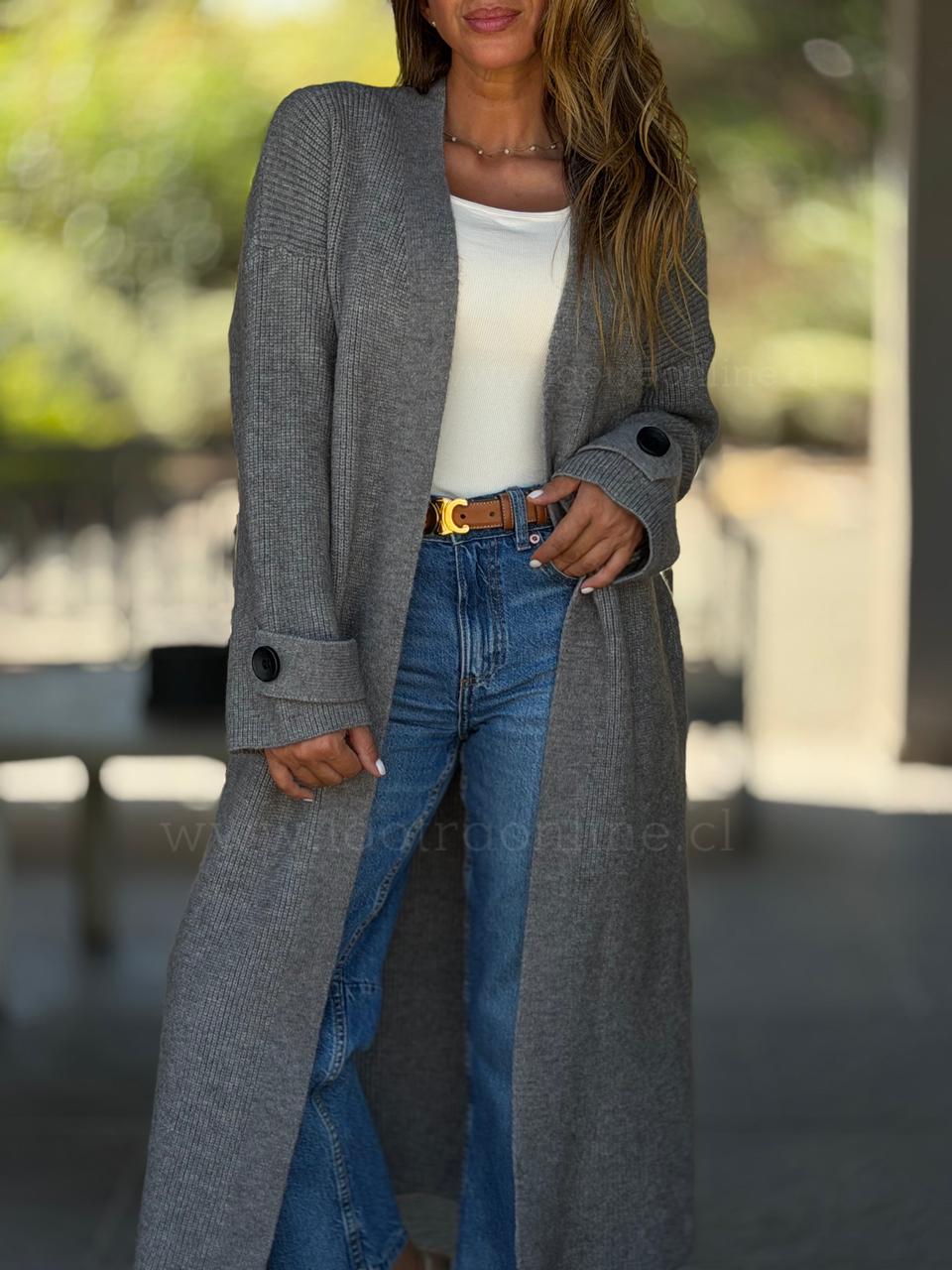 Maxi Cárdigan Sophie gris verdoso