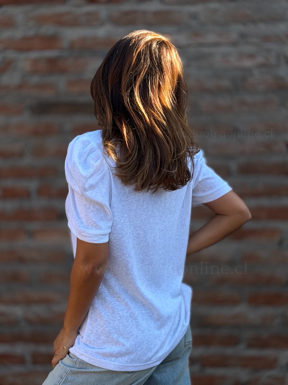 Polera manga abullonada blanco