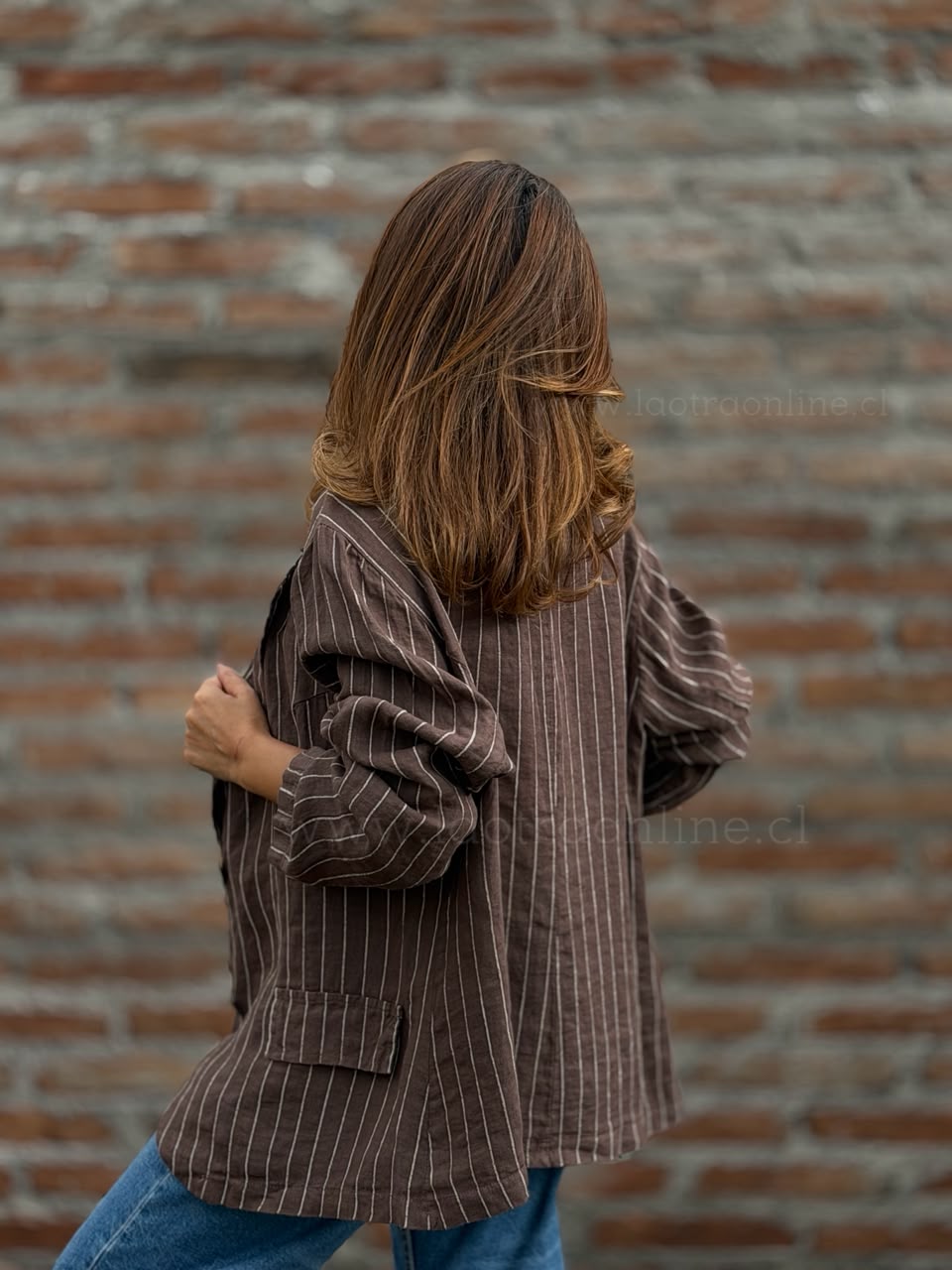 Blazer rayas Puro Lino marrón
