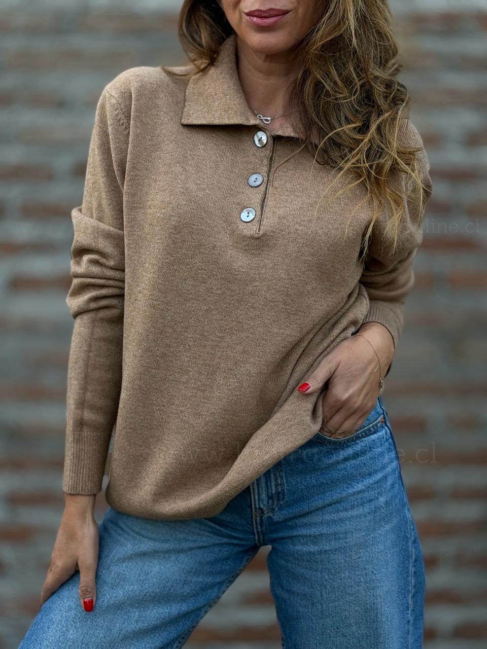 Sweater Cuello pique camel