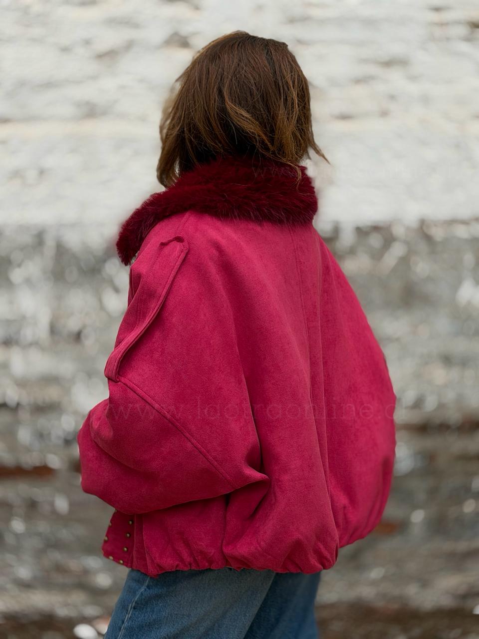 Chaqueta Gamuza tachas frambuesa