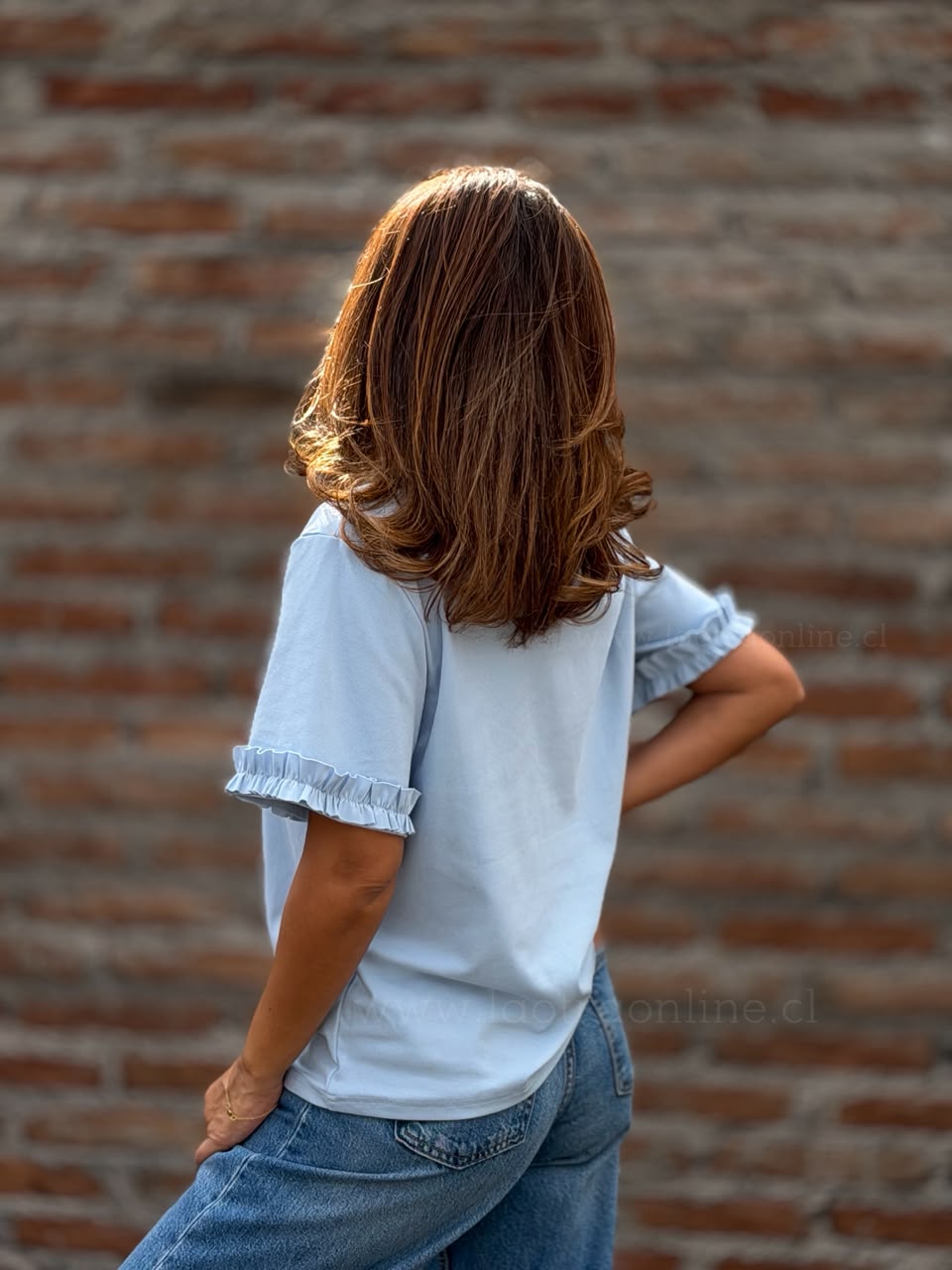 Polera Manga vuelitos celeste