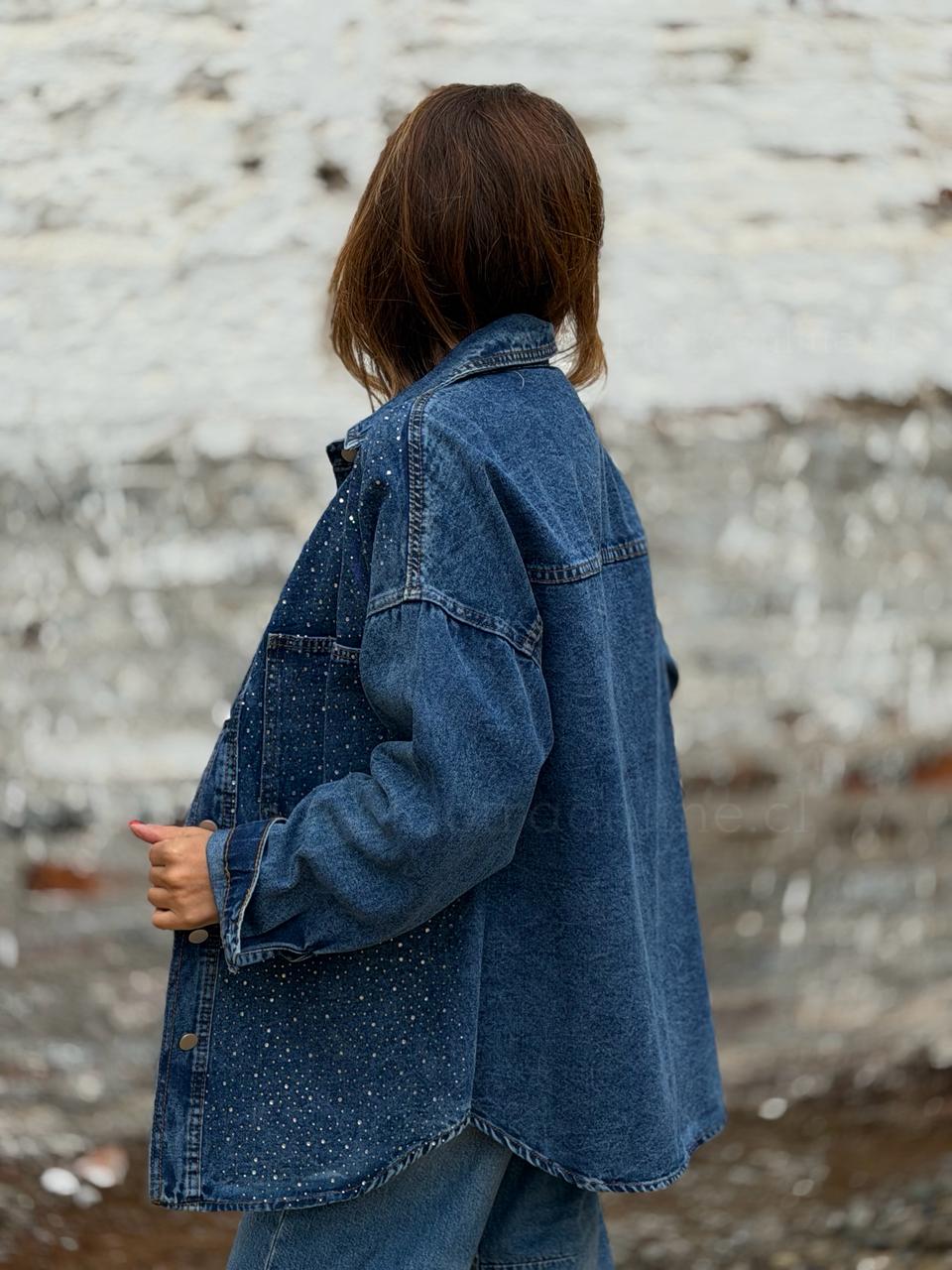 Chaqueta/sobre camisa jeans tachas azul
