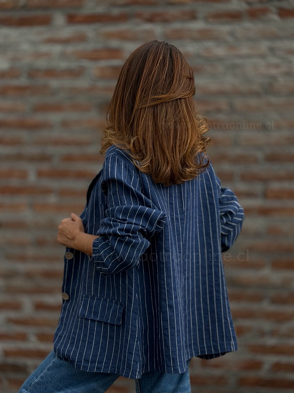 Blazer rayas Puro Lino azul