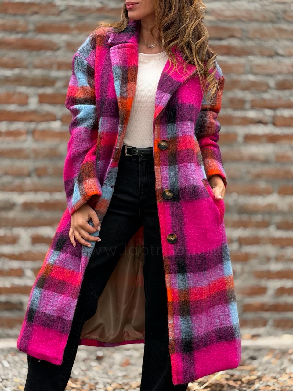 Abrigo Italiano cuadros fucsia