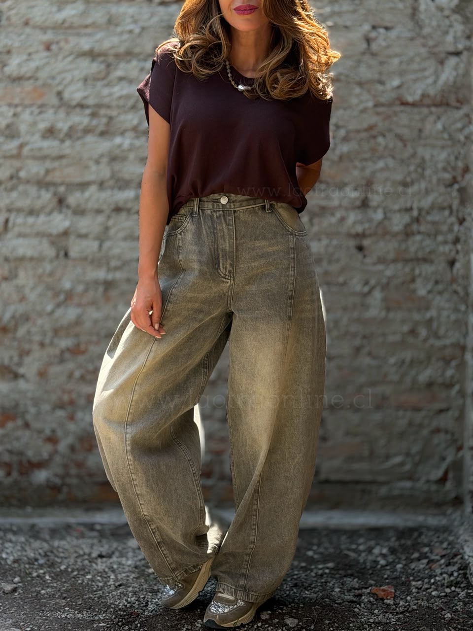 Jeans Baggy cinto gris óxido