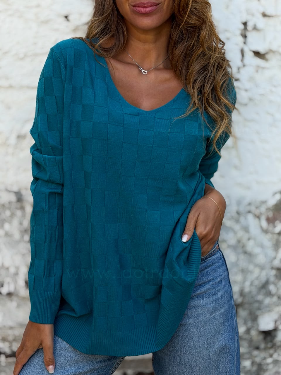 Sweater Mini Cuadros petróleo