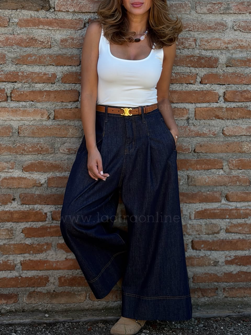 Palazzo Mezclilla Top azul