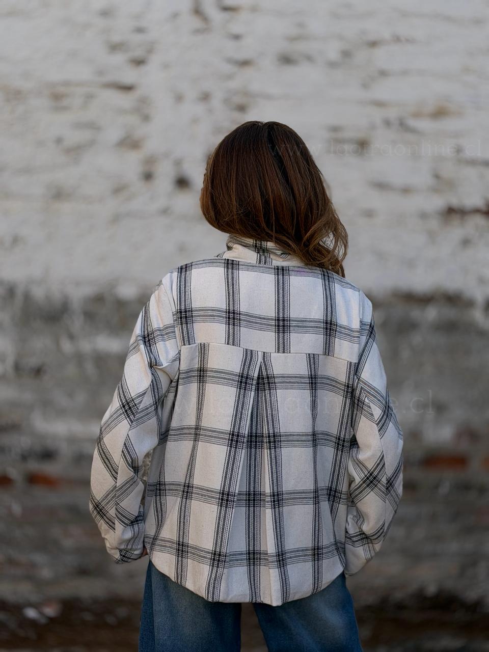 Chaqueta Escocés cuello funnel blanco