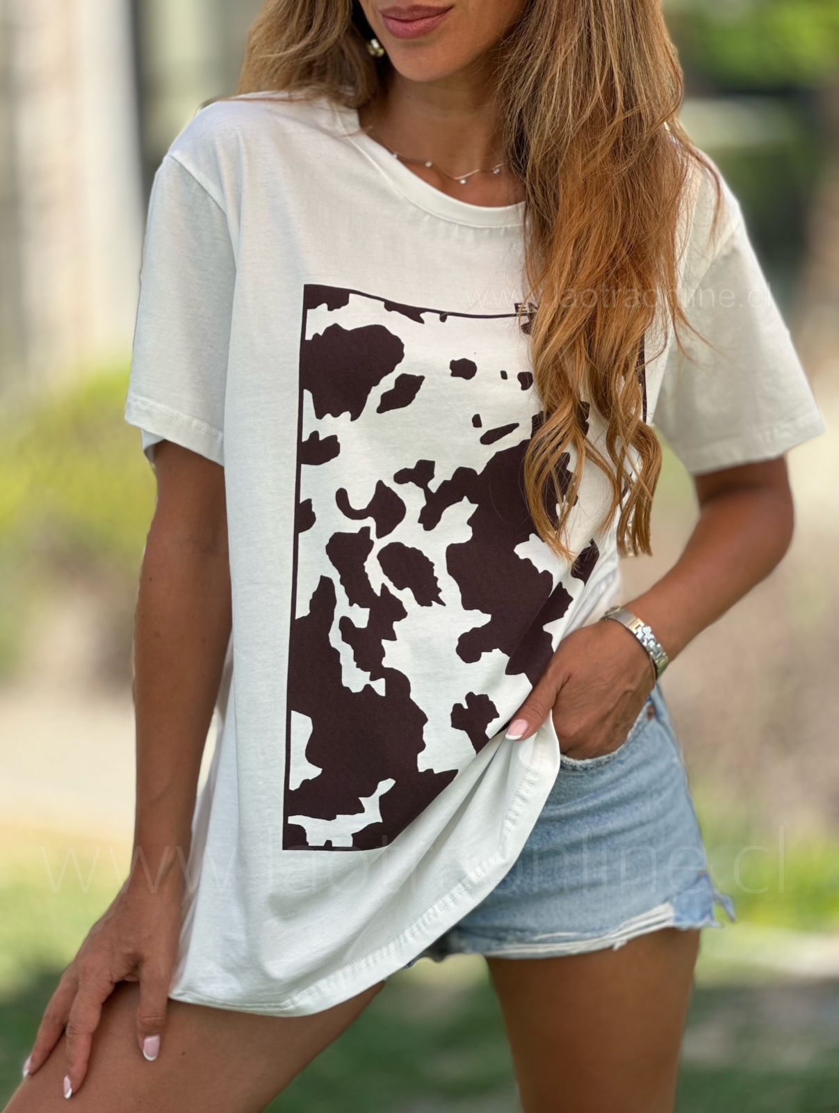 Polera Buzios café-blanco