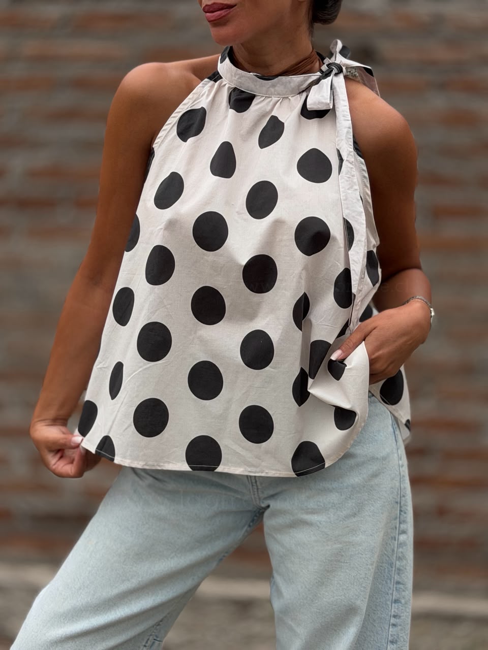 Polera Cuello halter lunar blanco