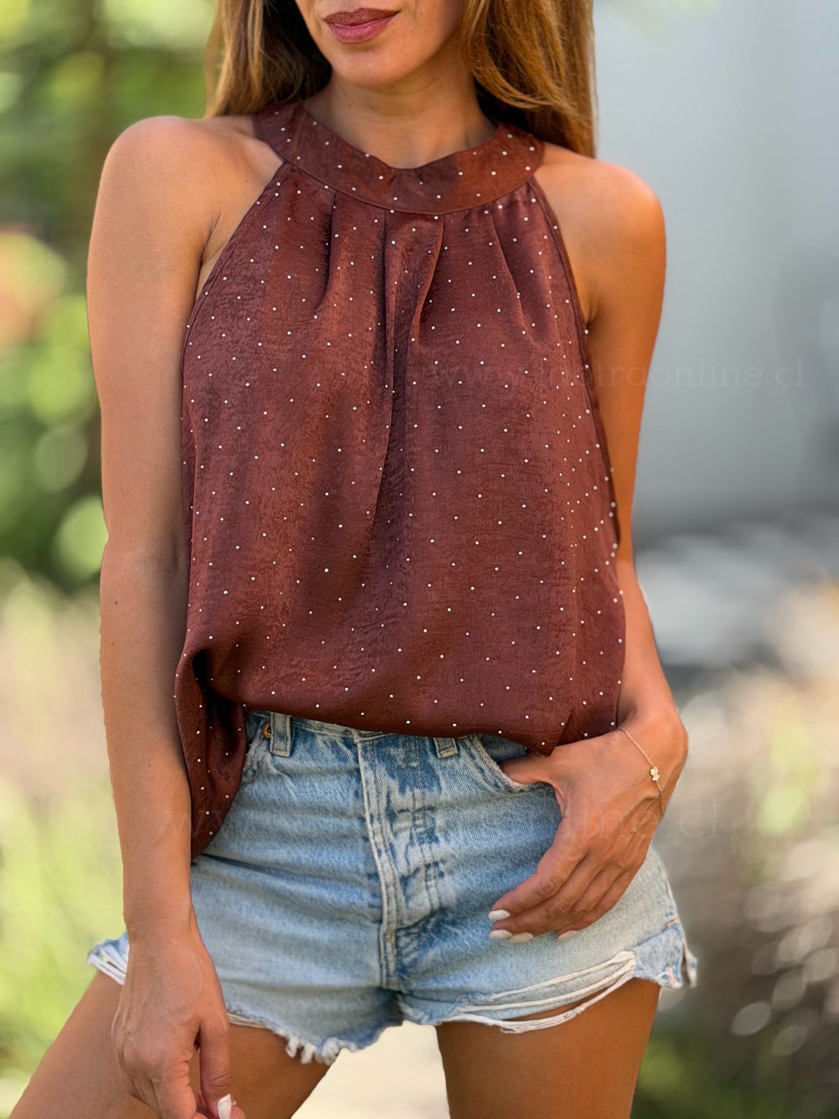 Polera cuello halter choco