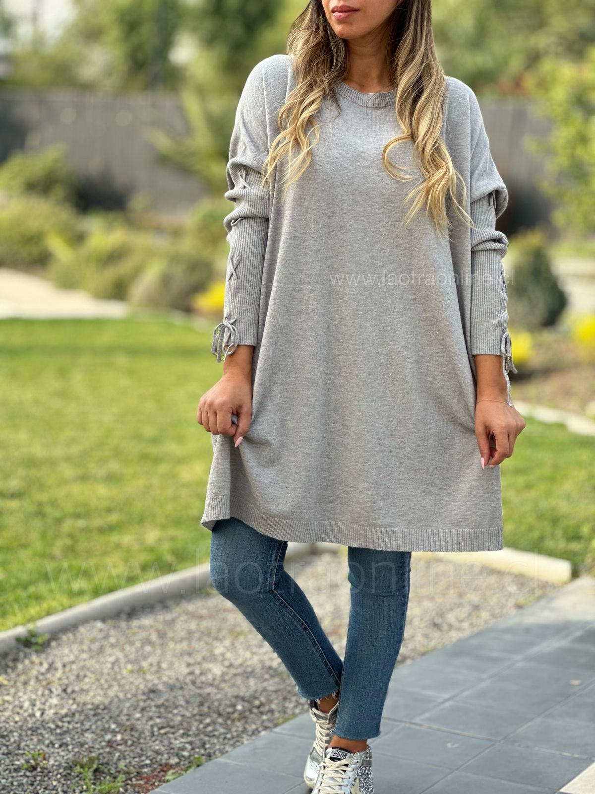 Sweater Manga Trenzada gris